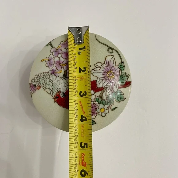 VTG Powder Trinket Jar Box With 2 Birds & Beautifully Colored Crackle Glaze - Picture 11 of 13